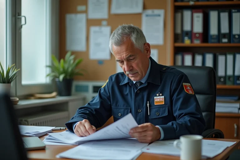 Agent RATP en uniforme consultant des documents sur les différences entre CE et CSE2 dans un bureau syndical