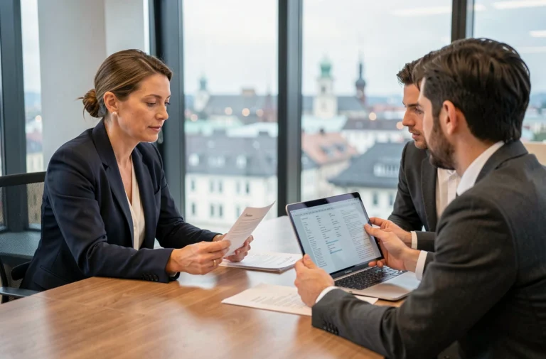 Consultante RH en entretien de recrutement avec des candidats dans un bureau moderne à Zurich