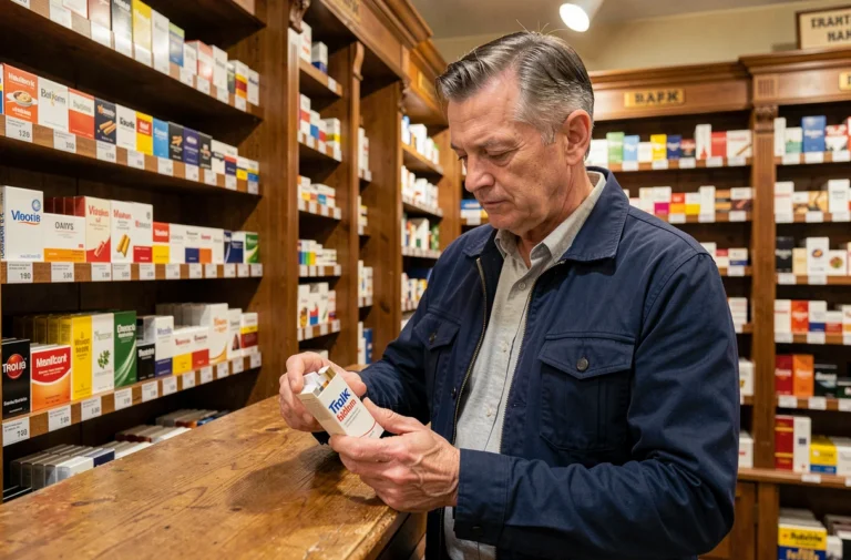 Homme examinant une cartouche de cigarettes Marlboro dans un bureau de tabac allemand, comparaison de prix tabac France Allemagne 2026