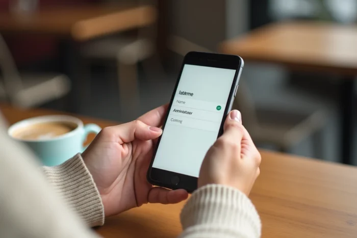 Mains tenant un smartphone pour effectuer un changement de nom Padraz ou Faklum en ligne